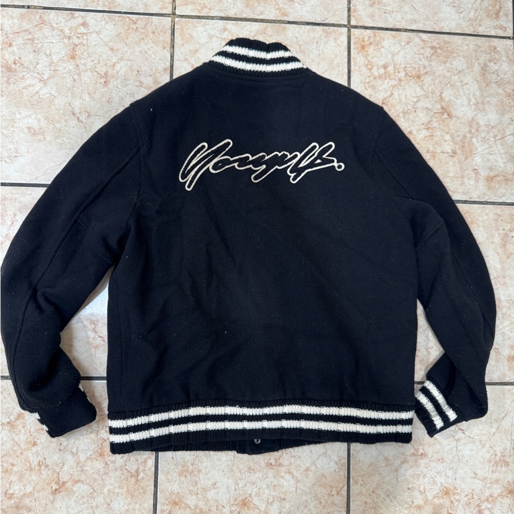 YoungLA Black Varsity Bomber Jacket with White Trim